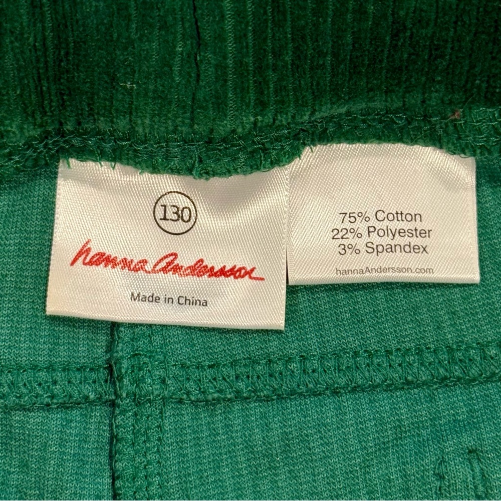 Hanna Andersson Ribbed Velour Pants Girls 8 130 cm Deep Green Corduroy Leggings - Picture 3 of 5